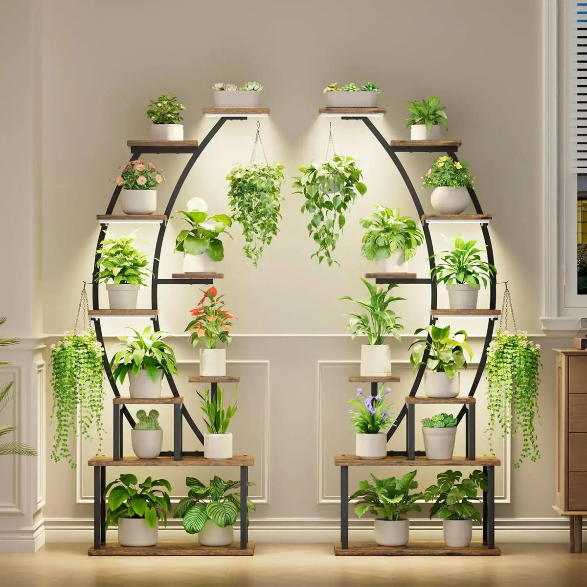 9 Tier Tall Plant Stand with Grow Lights, 64 Inch Metal Shelf for Indoor Plants, Curved Display Rack for Living Room Patio from PriceLows™