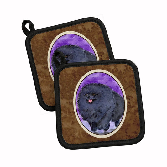 Pot Holder Set of 2 | Heat Resistant Quilted Hot Pads | 7.5 x 7.5 Inch | Pomeranian (Style 3)