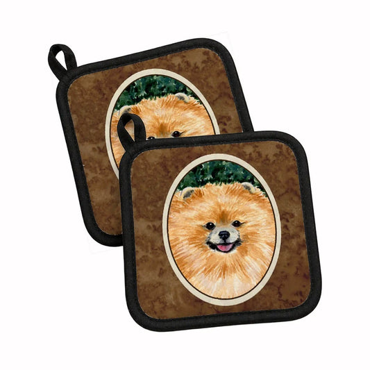 Pot Holder Set of 2 | Heat Resistant Quilted Hot Pads | 7.5 x 7.5 Inch | Pomeranian (Style 4)