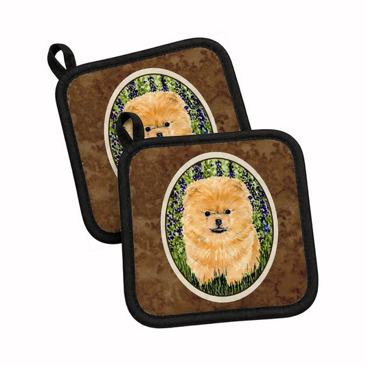 Pot Holder Set of 2 | Heat Resistant Quilted Hot Pads | 7.5 x 7.5 Inch | Pomeranian (Style 6)