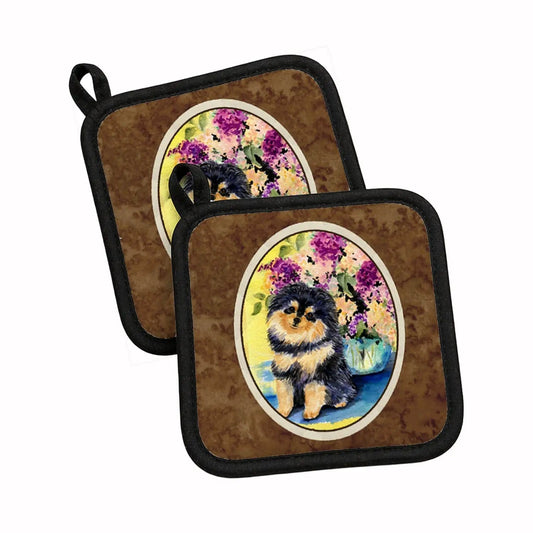 Pot Holder Set of 2 | Heat Resistant Quilted Hot Pads | 7.5 x 7.5 Inch | Pomeranian (Style 9)
