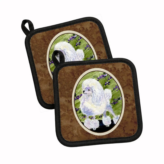 Pot Holder Set of 2 | Heat Resistant Quilted Hot Pads | 7.5 x 7.5 Inch | Poodle (Style 2)