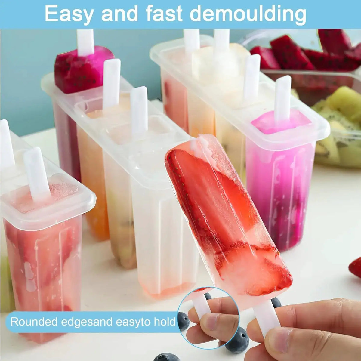 2 Pcs 4 Cavity Popsicle Mold for Homemade Ice Cream and Frozen Treats, Food-Grade Ice Pop Maker with Sticks, Easy Release Design from PriceLows™