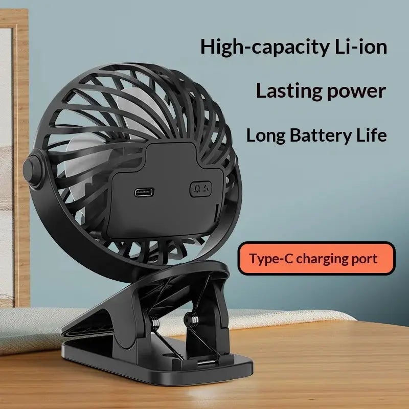 Portable Clip Fan | Rotates 720 Degrees | Night Light | Rechargeable 4W 5V from PriceLows™