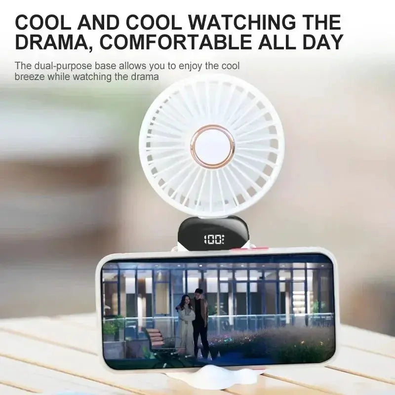 Portable Handheld Mini Fan Foldable Neck Hanging Fans 5 Speed USB Rechargeable Fan with Phone Stand and Display Screen 1800mAh from PriceLows™