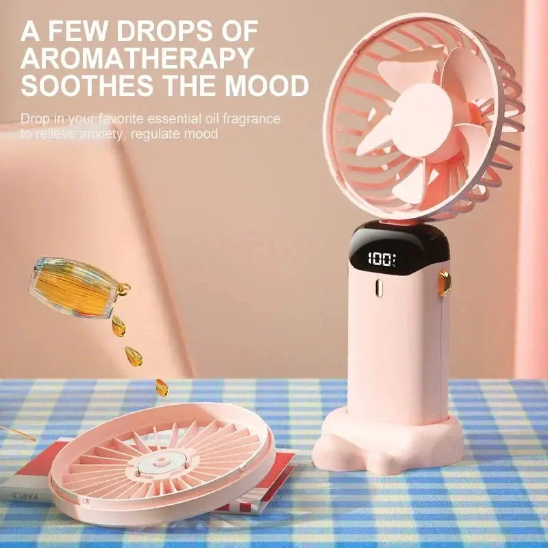 Portable Handheld Mini Fan Foldable Neck Hanging Fans 5 Speed USB Rechargeable Fan with Phone Stand and Display Screen 1800mAh from PriceLows™