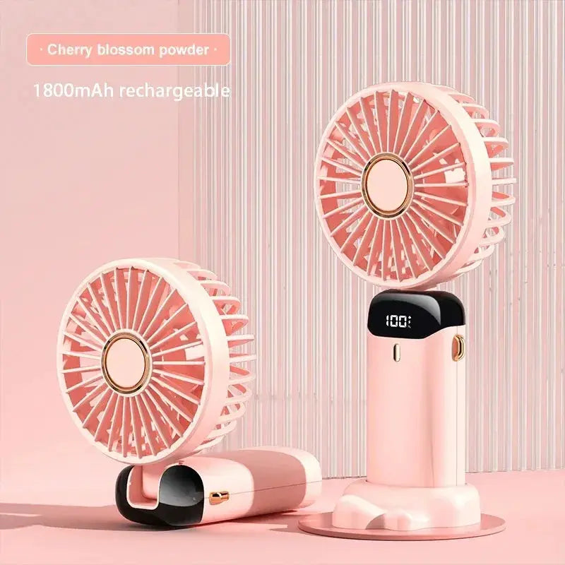 Portable Handheld Mini Fan Foldable Neck Hanging Fans 5 Speed USB Rechargeable Fan with Phone Stand and Display Screen 1800mAh from PriceLows™