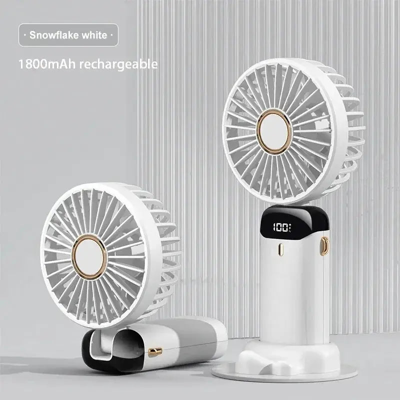 Portable Handheld Mini Fan Foldable Neck Hanging Fans 5 Speed USB Rechargeable Fan with Phone Stand and Display Screen 1800mAh from PriceLows™