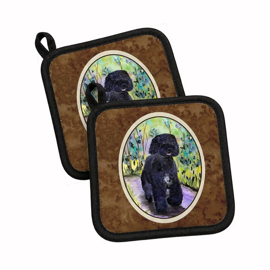Pot Holder Set of 2 | Heat Resistant Quilted Hot Pads | 7.5 x 7.5 Inch | Portuguese Water Dog (Style 4)