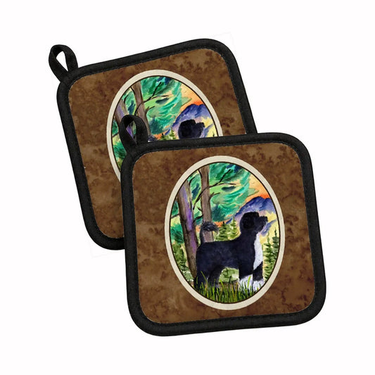 Pot Holder Set of 2 | Heat Resistant Quilted Hot Pads | 7.5 x 7.5 Inch | Portuguese Water Dog (Style 5)