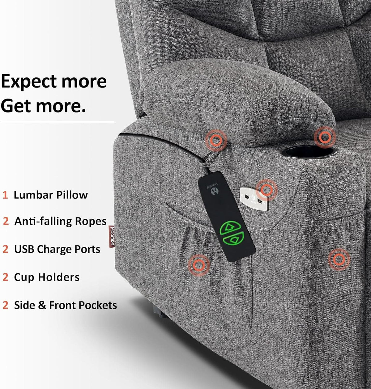 Power Lift Recliner Chair Dark Gray With Extended Footrest from PriceLows™
