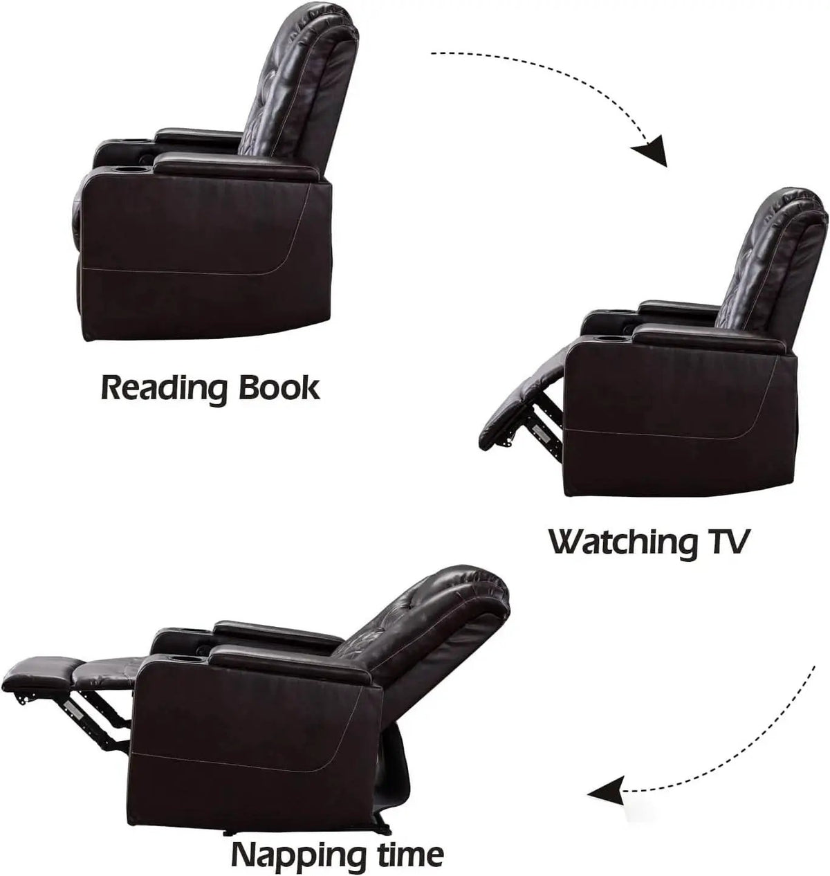 Power Recliner Chair With USB Ports And Cup Holders Brown from PriceLows™
