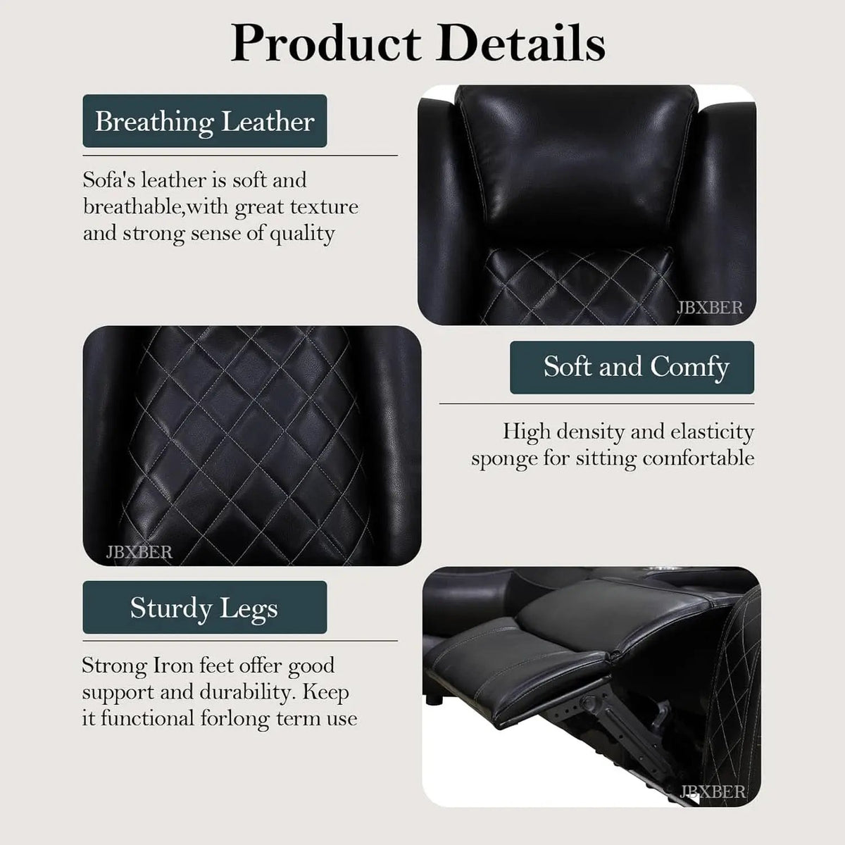 Power Recliner Sectional Sofa Set In Black With Led Lights from PriceLows™