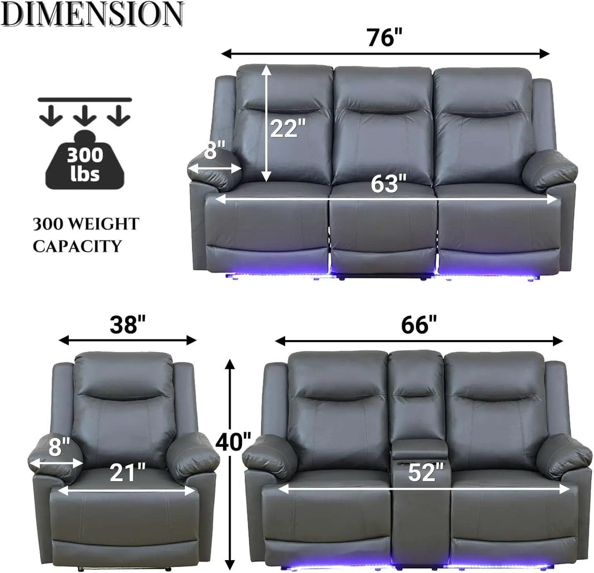 Power Recliner Sofa Set Leather With USB Ports Living Room from PriceLows™