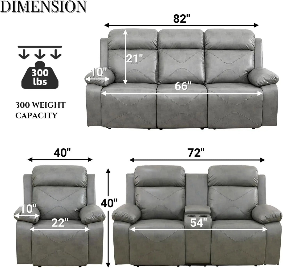 Power Recliner Sofa Set With LED Lights Grey Two Piece from PriceLows™