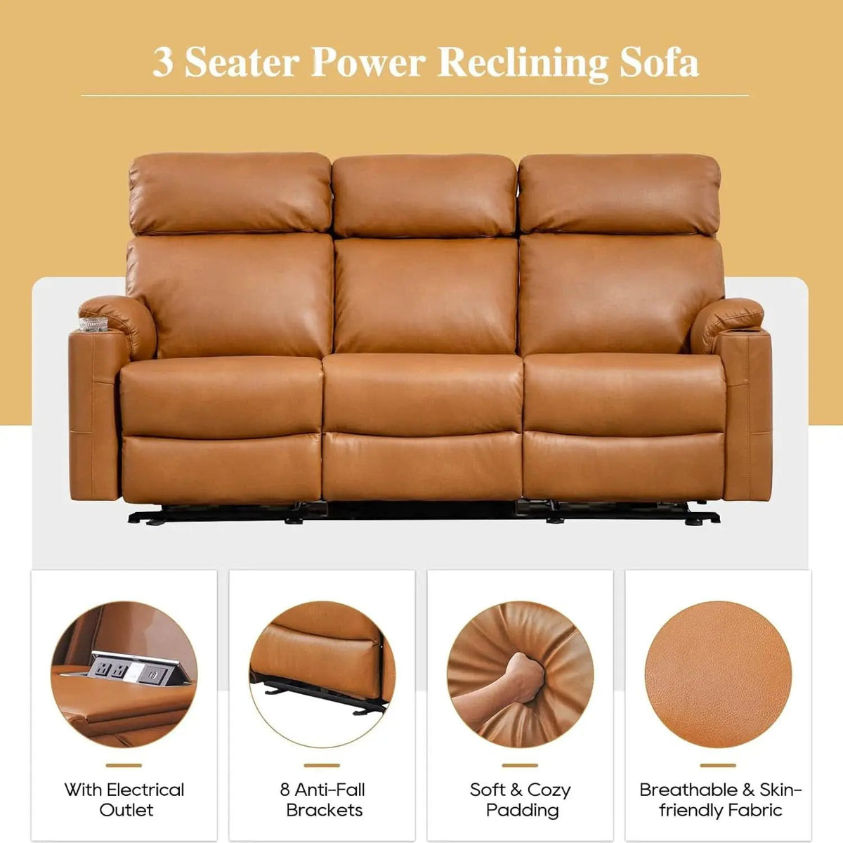 Power Reclining Sofa Brown PU Leather Independent Backrests from PriceLows™