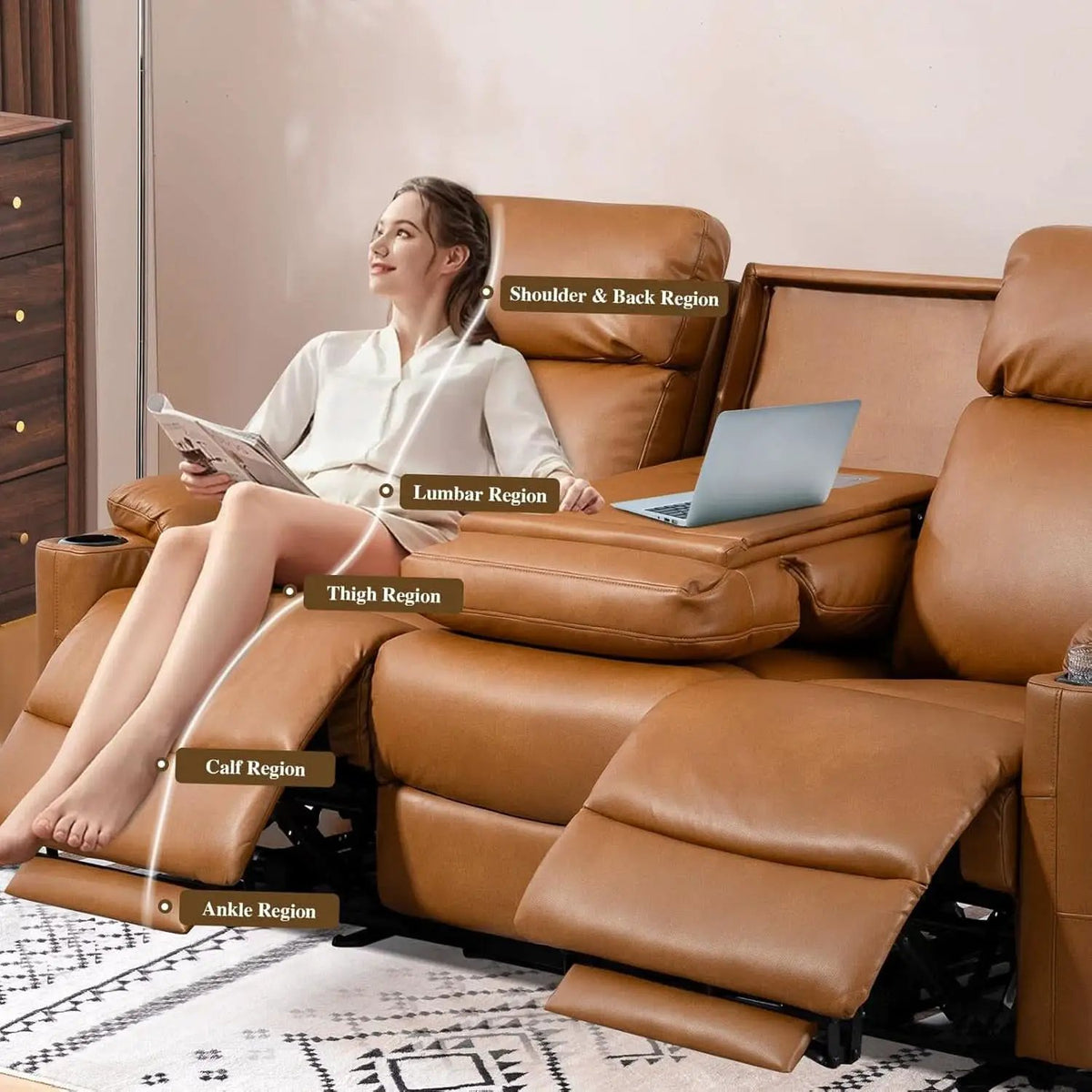 Power Three Seat Recliner Sofa With USB Ports Brown Finish from PriceLows™