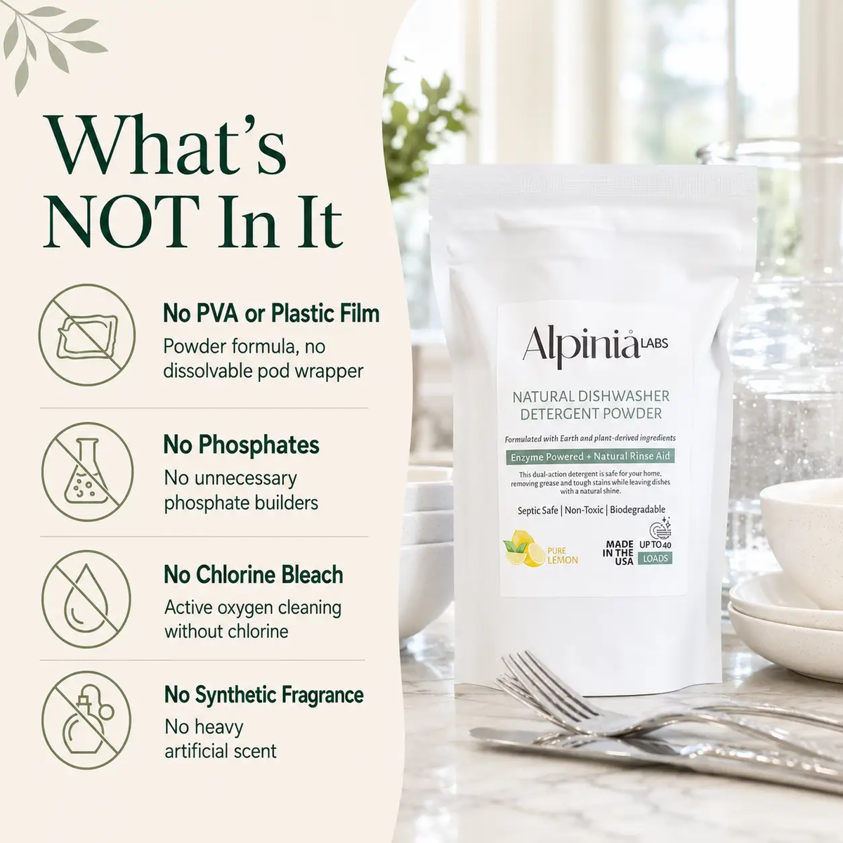 Powerful Dishwasher Detergent with Enzymes — No Microplastics, No Residue