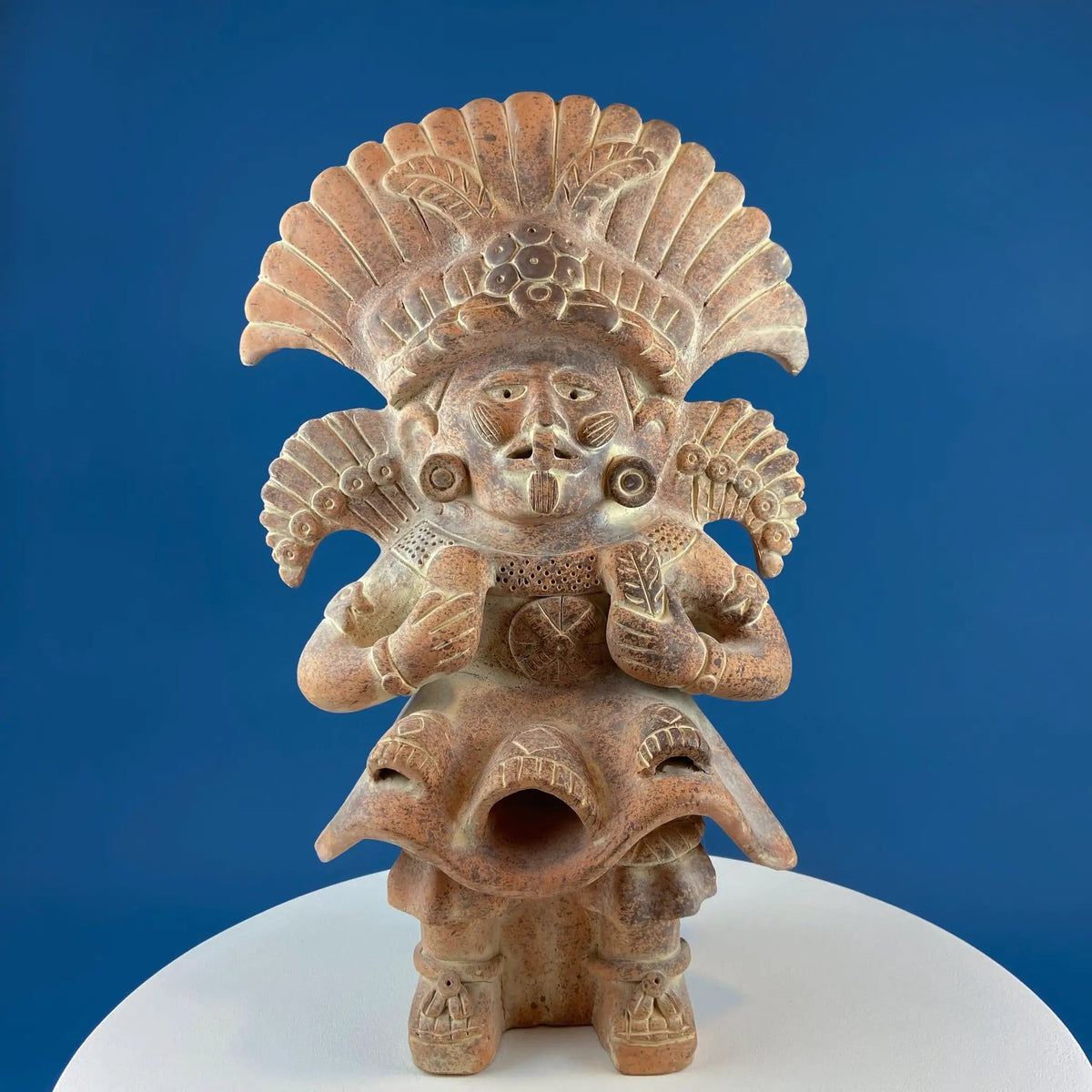Large Pre-Columbian Style Figurative Urn Vessel Vase Pottery | Red Clay Aztec Warrior | Zapotec Art | Gift for Art Collector