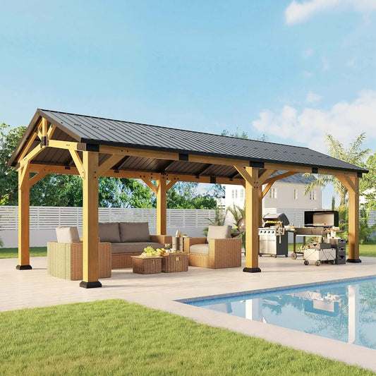 Premium Galvanized Steel Roof Cedar Wood Hardtop Gazebo | Concrete | Home Use | Home