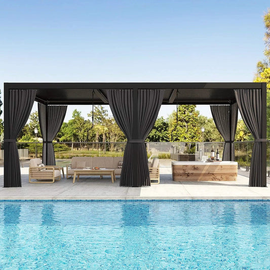 Premium Louvered Pergola With Curtains And Netting | Aluminum | Outdoor Living Use | Outdoor Living