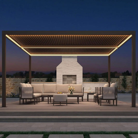 Premium Outdoor Aluminum Louvered Patio Pergola With LED Lights | Aluminum | Outdoor Living Use | Outdoor Living