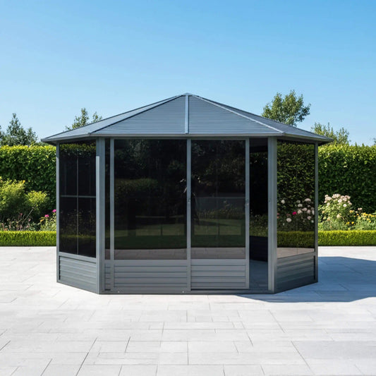 Prism Large Octagonal Sunroom Solarium With Lockable Sliding Doors And Galvanized | Steel | Home Use | Home