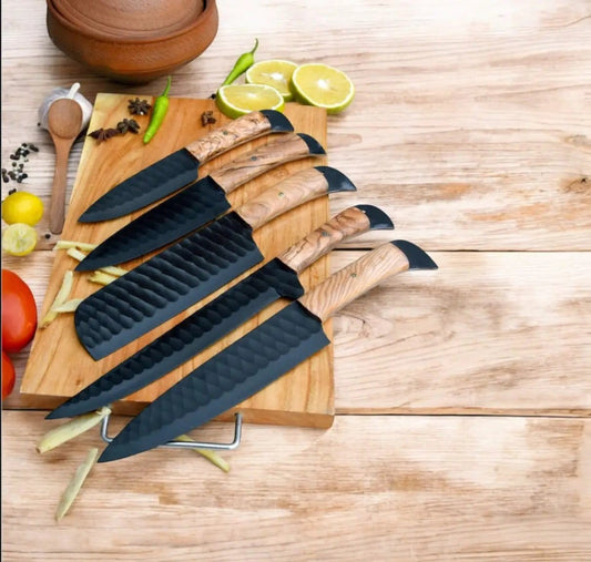 "Professional Chef Knife Set - Forged Stainless Steel with Olive Wood Handle" | Olive Wood | Kitchen Knives Set | Home