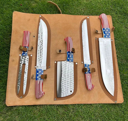 "Premium Professional Chef Knives Set - Forged Stainless Steel with Flag Handles" | Stainless Steel | Kitchen Knives Set | Home