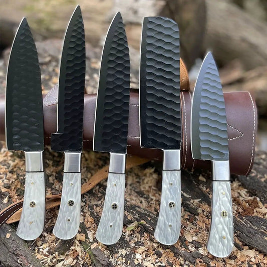 "Premium Custom Knife Set for Chefs - Stainless Steel Blades & Leather Case" | Stainless Steel | Kitchen Knives Set | Home