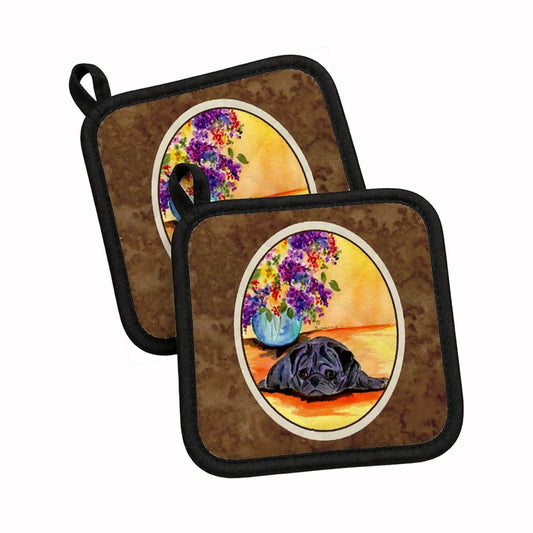 Pot Holder Set of 2 | Heat Resistant Quilted Hot Pads | 7.5 x 7.5 Inch | Pug (Style 4)