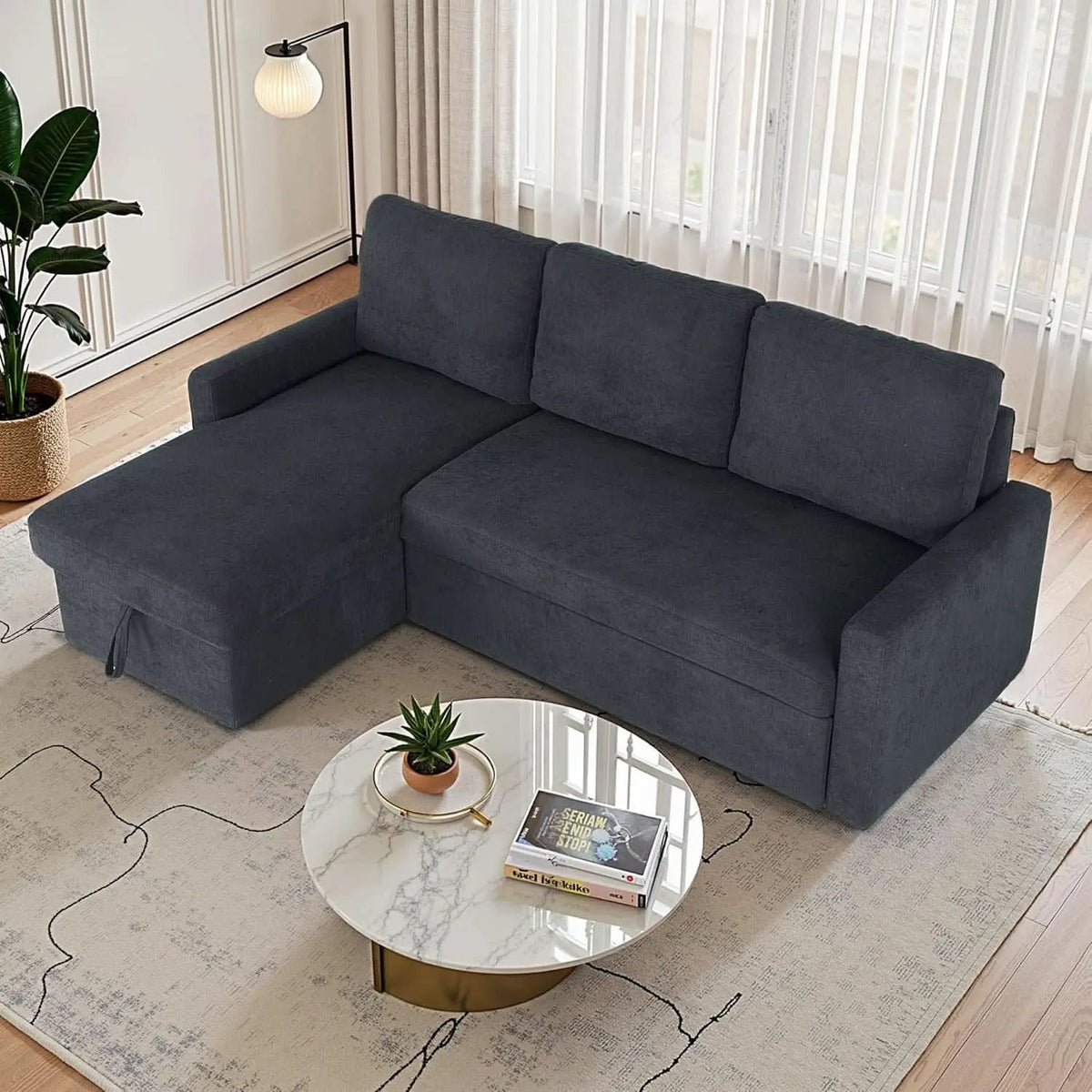 83-Inch Velvet-Black Pull-Out Sleeper Sofa With Storage from PriceLows™