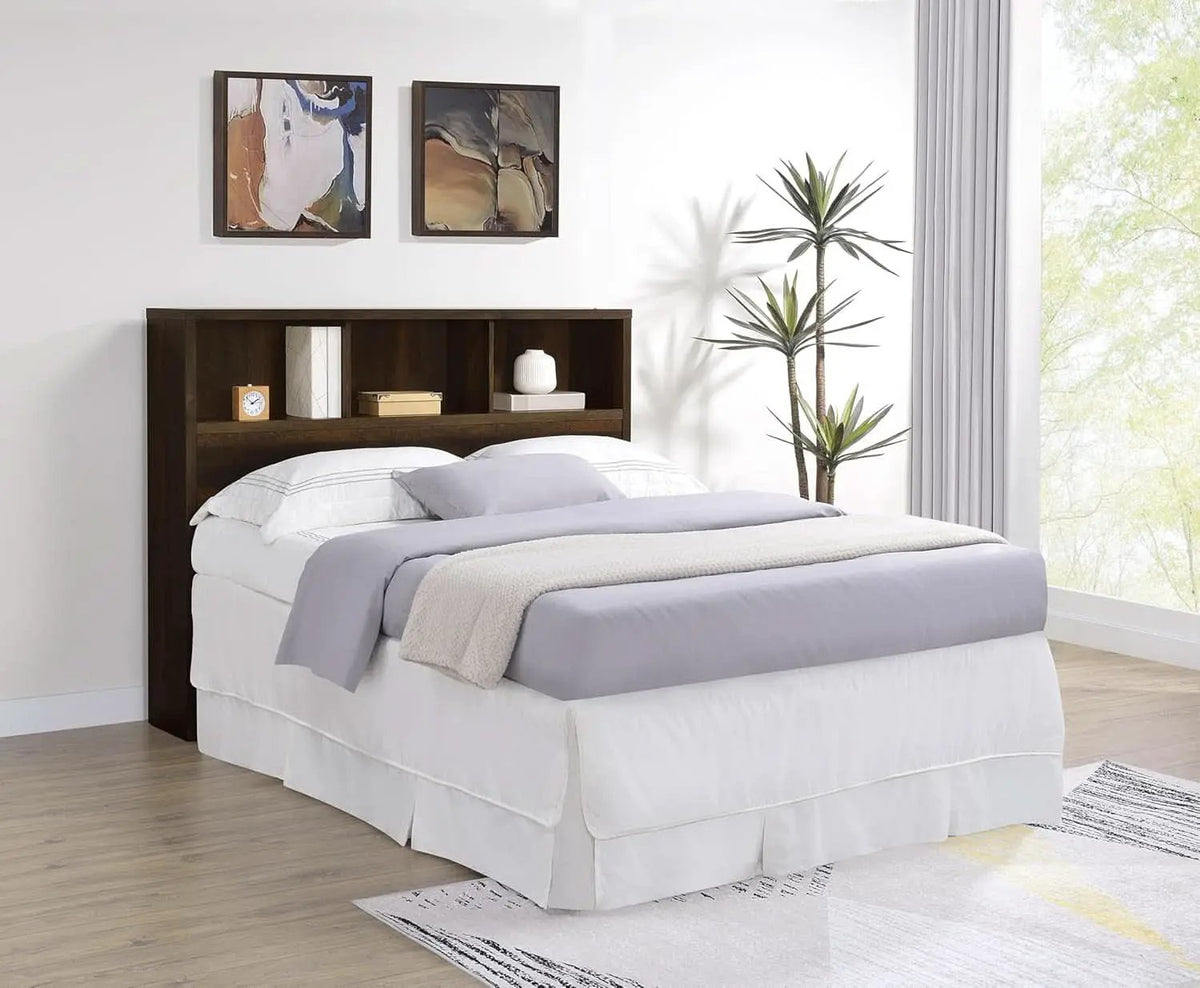 Queen Bookcase Headboard with Dark Pine Finish from PriceLows™
