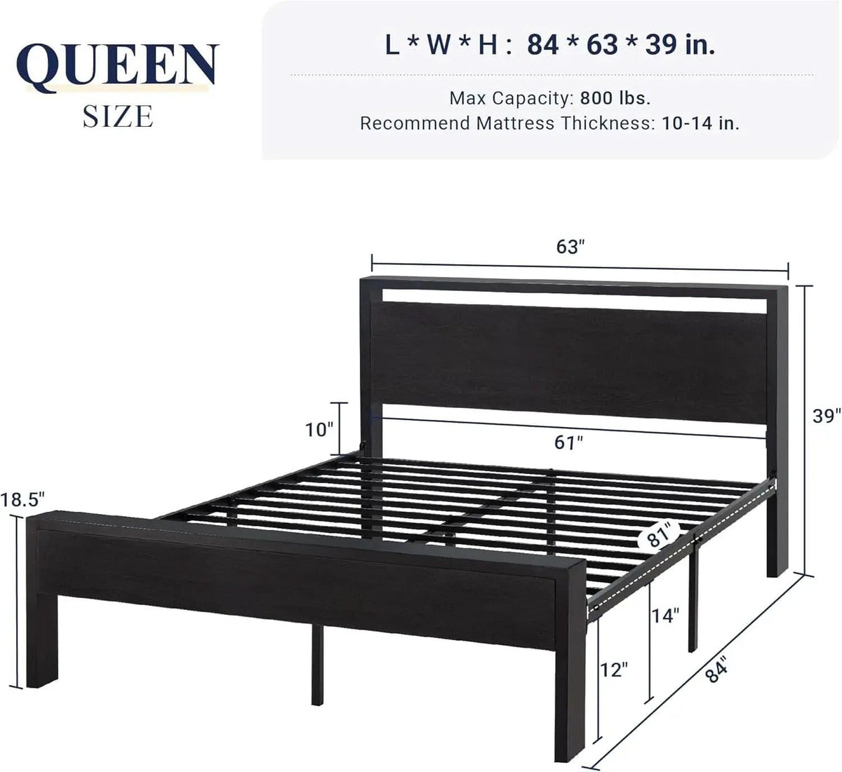 Queen Platform Bed Frame With Wooden Headboard And Footboard Black Oak from PriceLows™