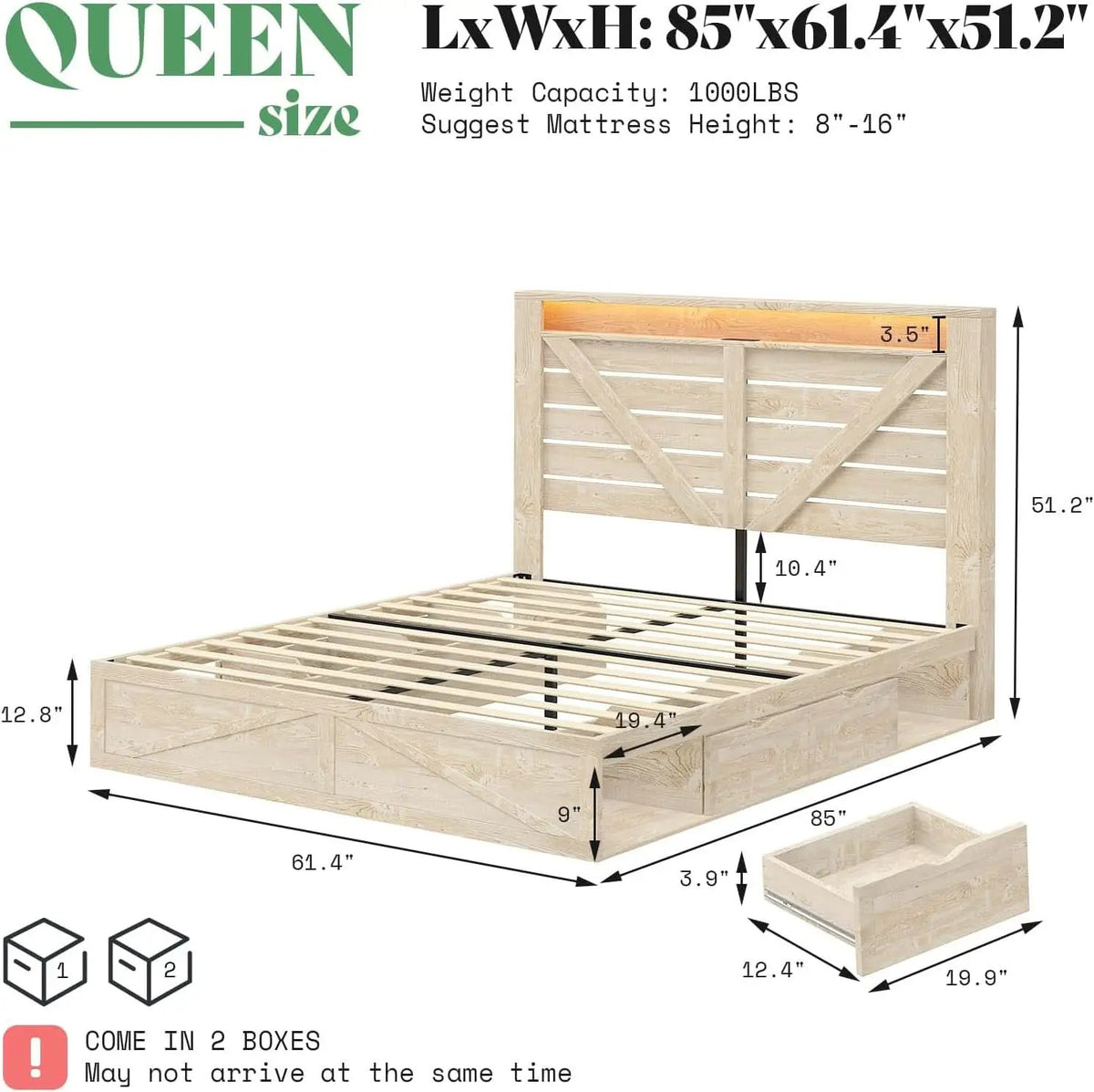Queen Size Farmhouse Storage Bed With LED Lighting from PriceLows™