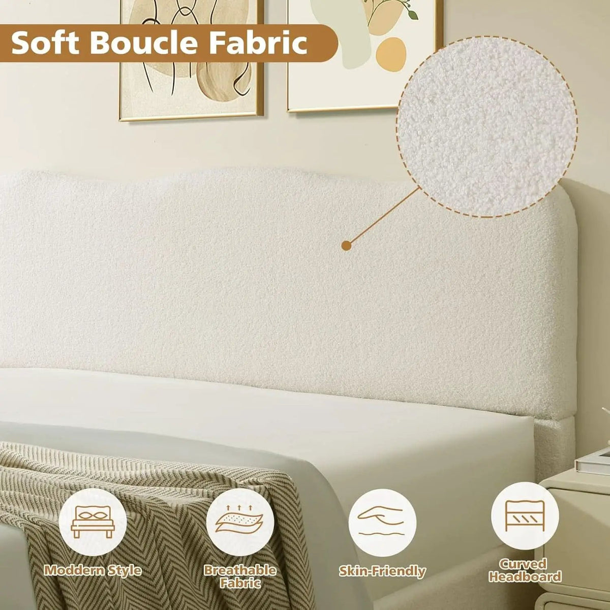 Queen Size Lift Up Storage Bed Curved Headboard Upholstered from PriceLows™
