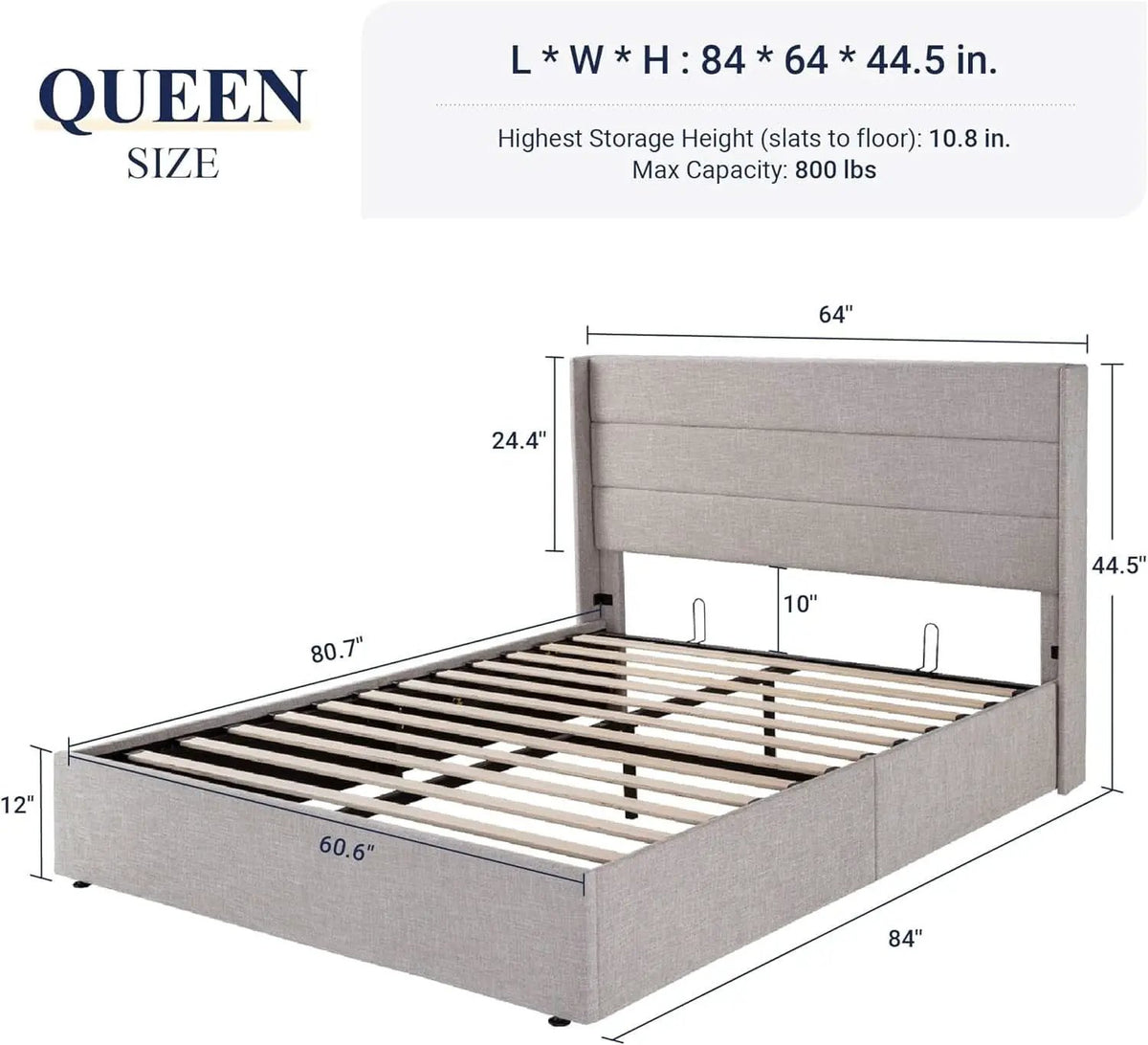 Queen Size Lift Up Storage Bed With Hydraulic Headboard from PriceLows™