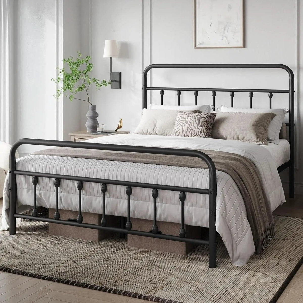 Queen Size Metal Platform Bed Frame With Storage Black from PriceLows™