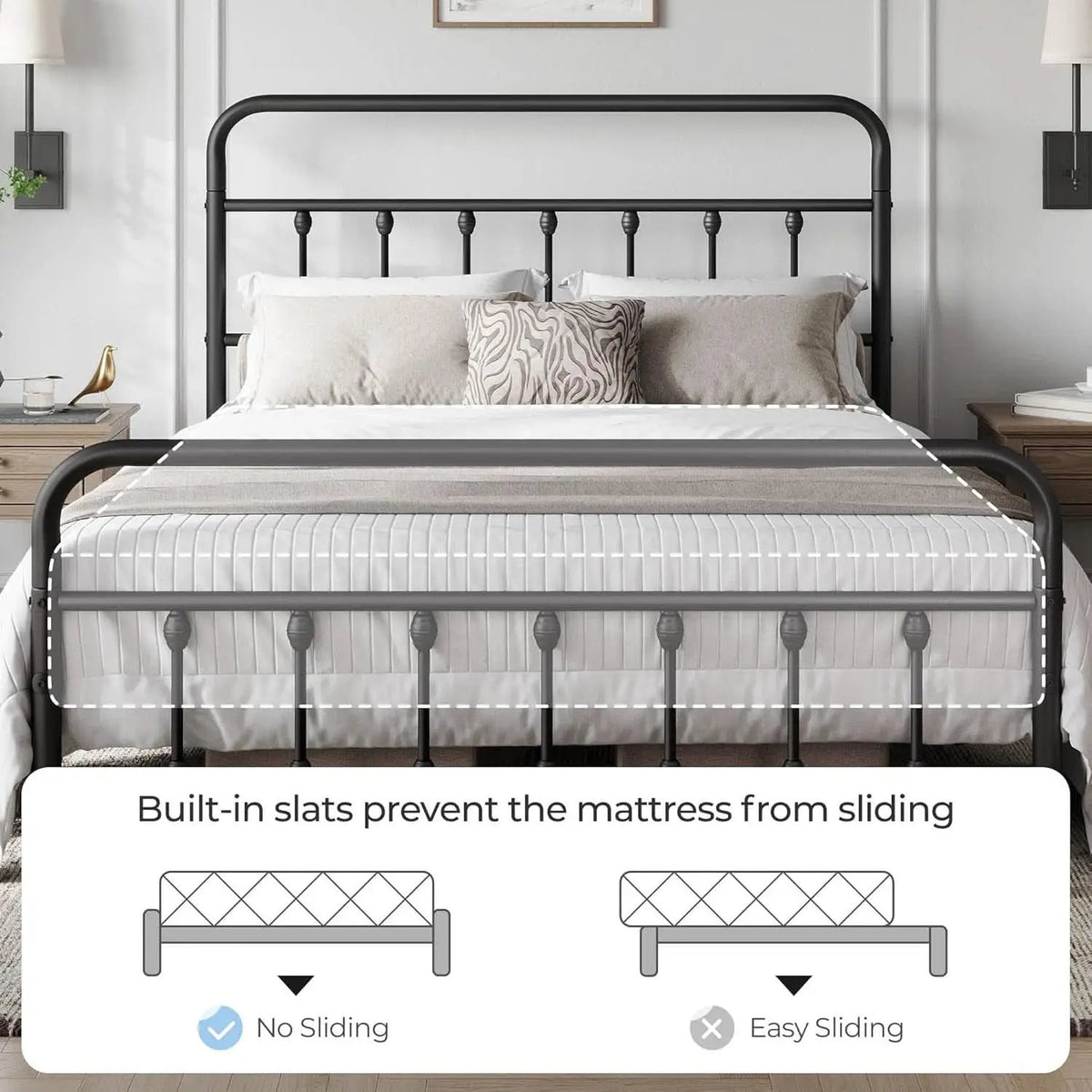 Queen Size Metal Platform Bed Frame With Storage Black from PriceLows™