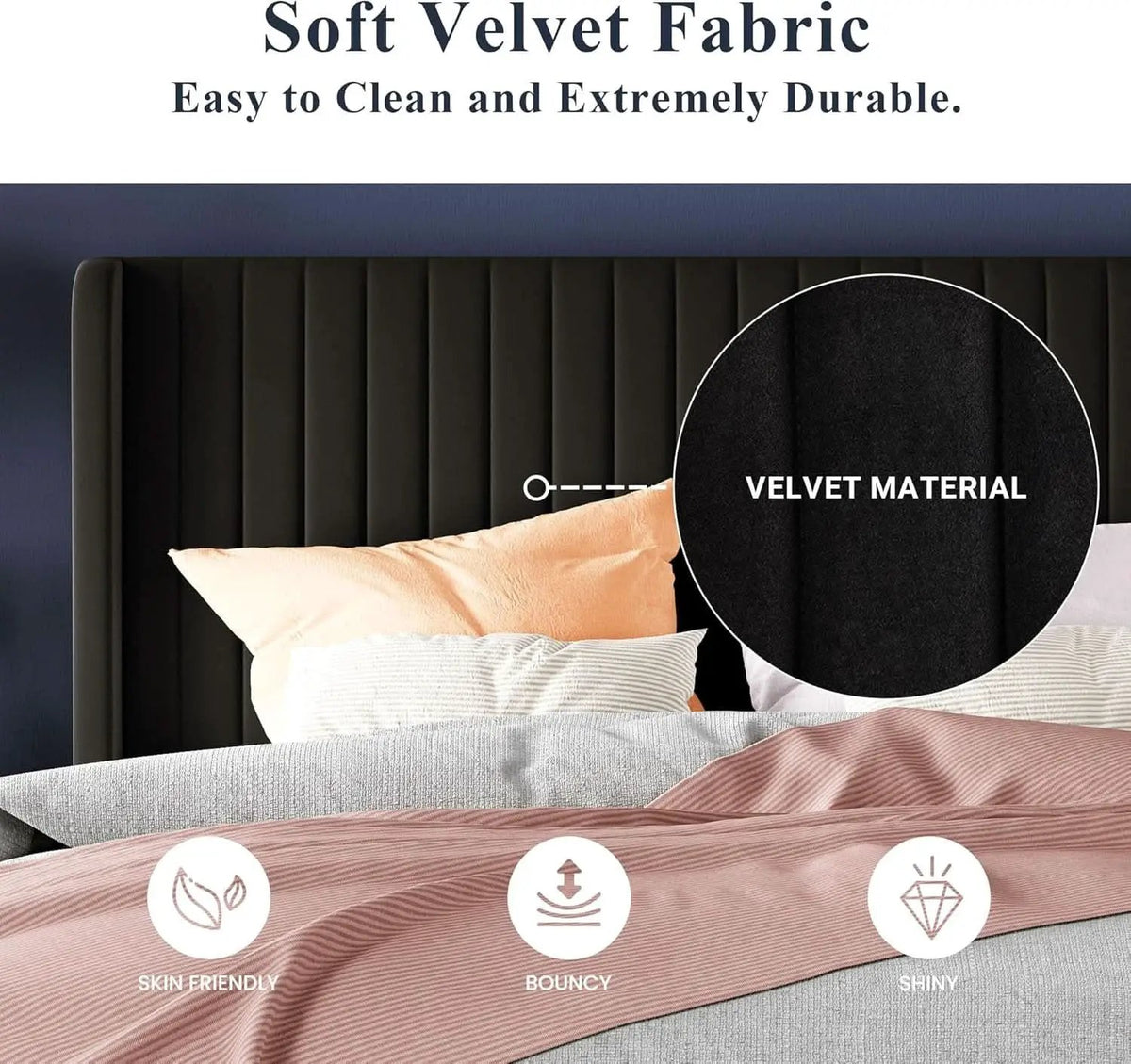 Queen Size Velvet Bed Frame With Wingback Headboard Storage from PriceLows™