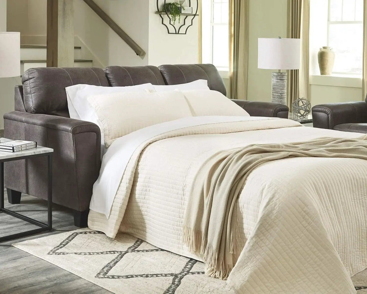 Queen Faux Leather Contemporary Sleeper Couch Gray from PriceLows™