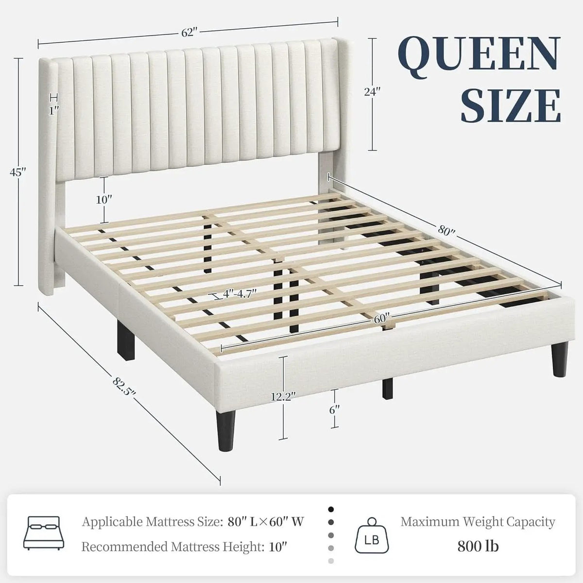 Queen Upholstered Platform Bed With Beige Headboard from PriceLows™