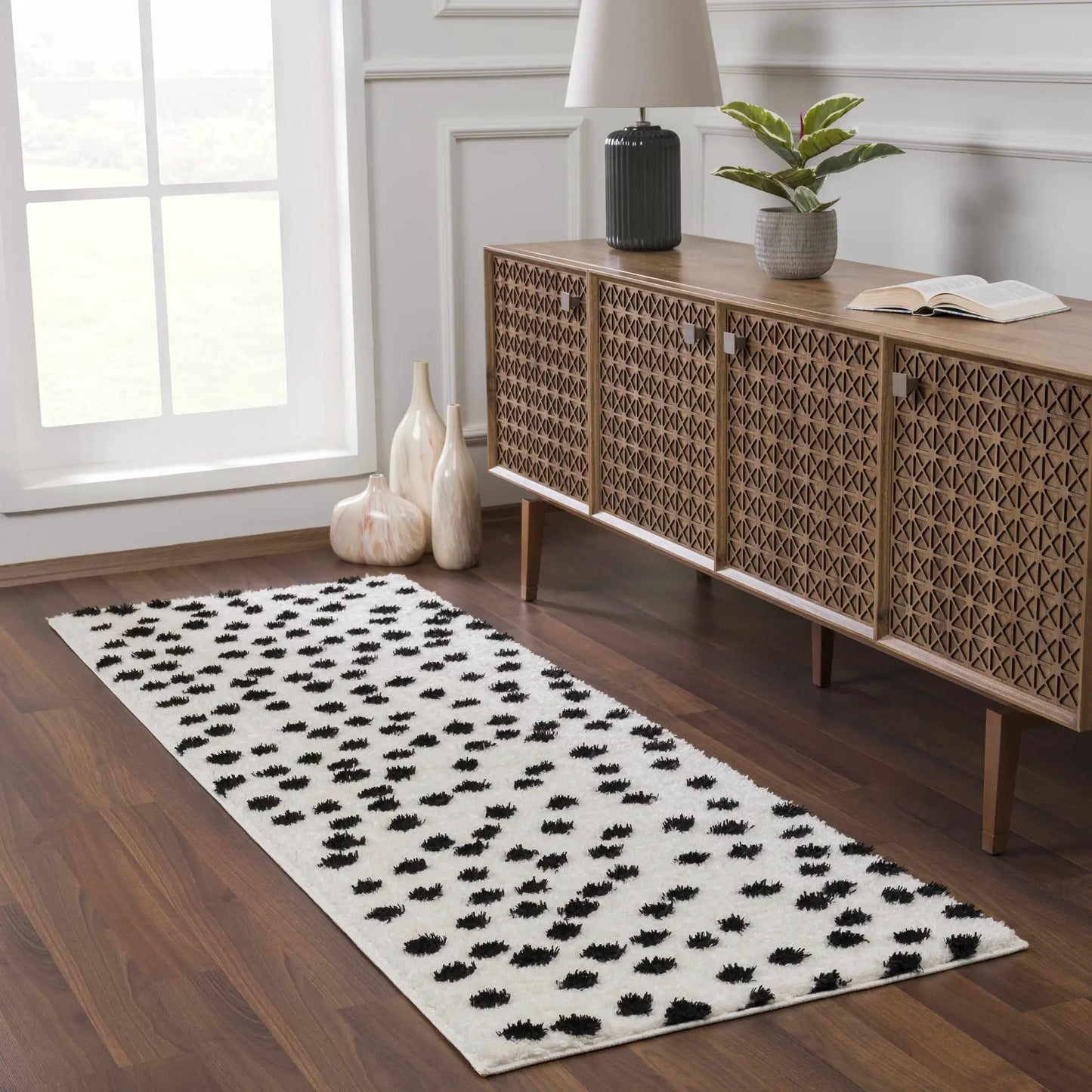 Cansu Black & White Dotted Area Rug from PriceLows™