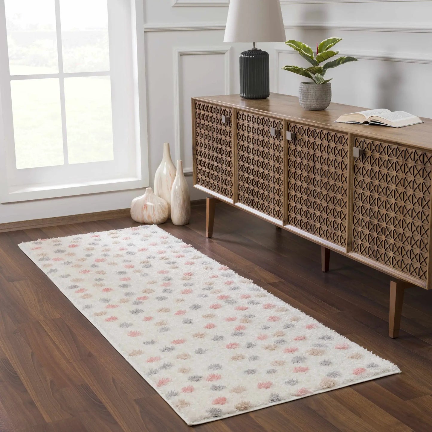 Cansu Pink & Cream Dotted Area Rug from PriceLows™