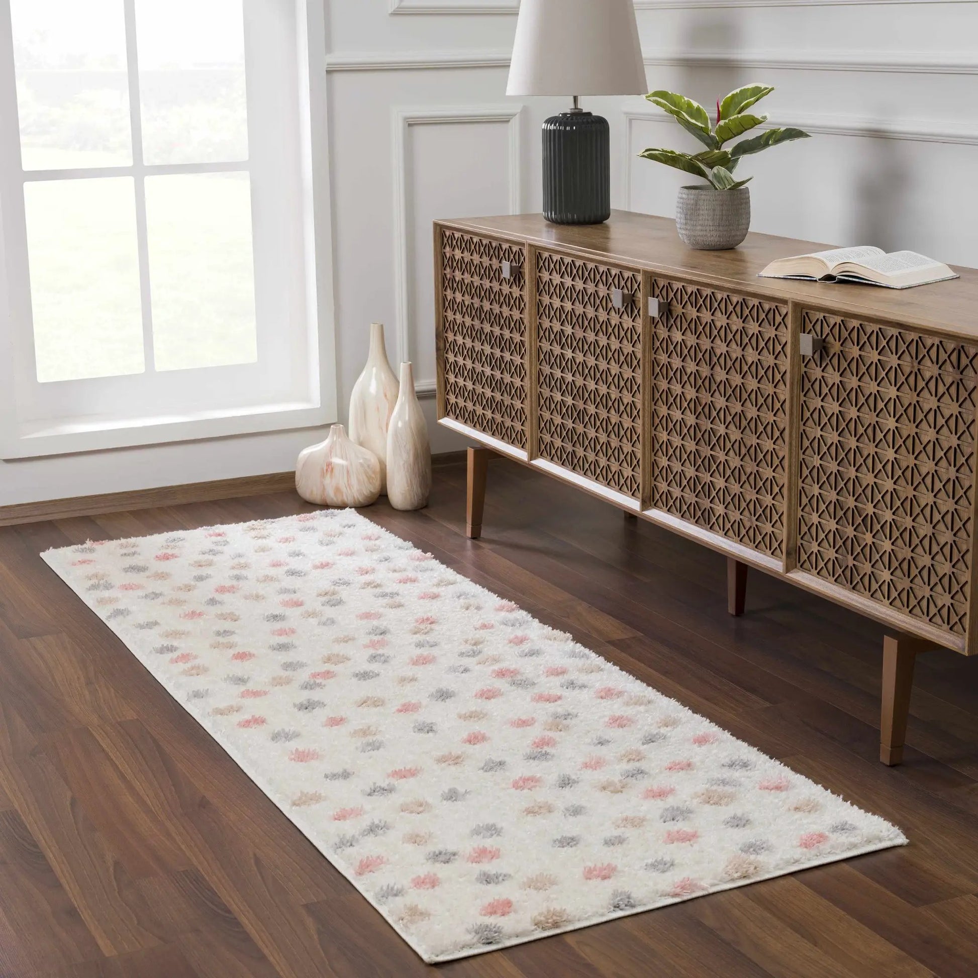Cansu Pink & Cream Dotted Area Rug from PriceLows™