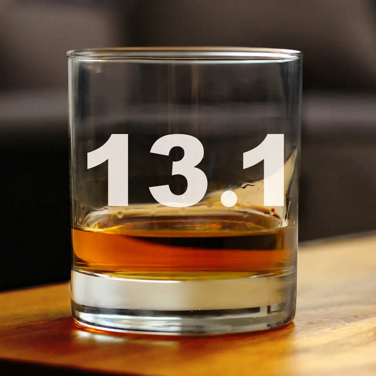 Half Marathon Whiskey Rocks Glass | 10 Oz | Hand Etched Design | Dishwasher Safe