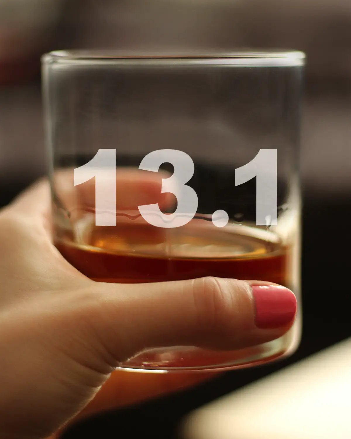 Half Marathon Whiskey Rocks Glass | 10 Oz | Hand Etched Design | Dishwasher Safe