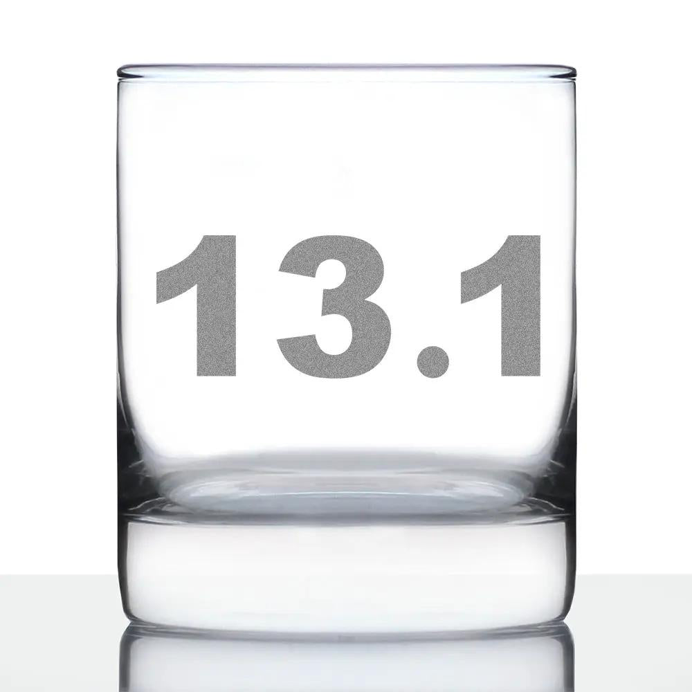 Half Marathon Whiskey Rocks Glass | 10 Oz | Hand Etched Design | Dishwasher Safe
