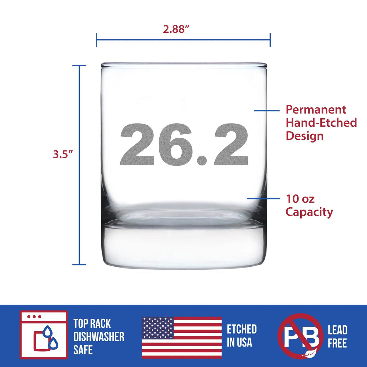 Whiskey Rocks Glass | 10 Ounce Etched Finish | Marathon Theme | Single Piece