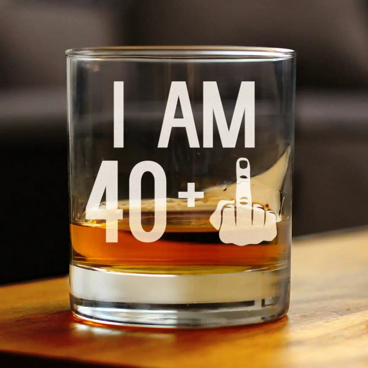 Etched Rocks Glass | 10 oz Whiskey Glass | Dishwasher Safe | 40 + 1 Middle Finger - Funny 41st Birthday
